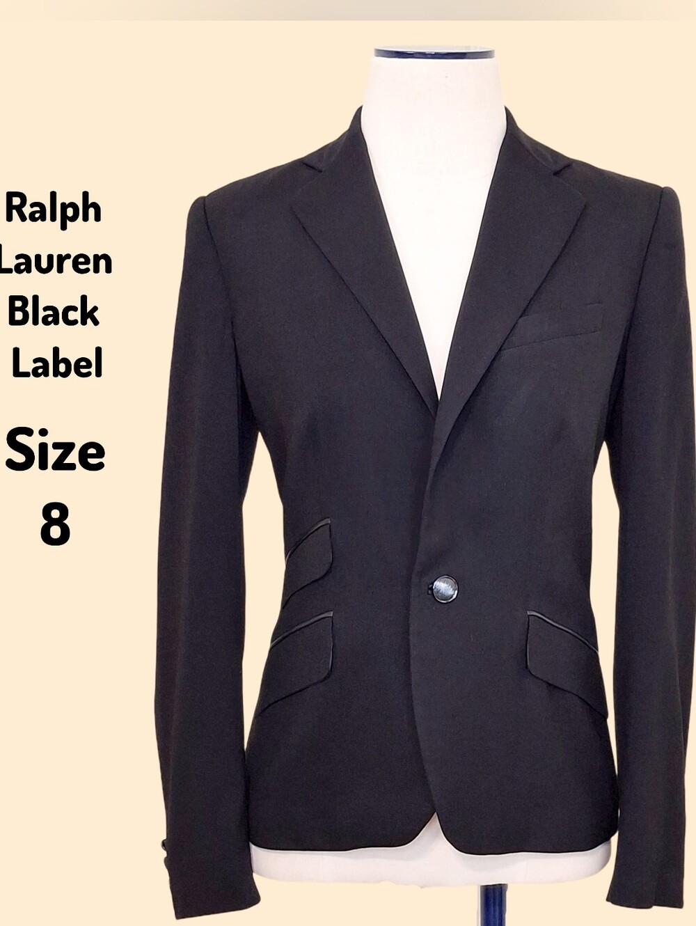 Ralph Lauren Black Label Classic Tailored Wool Blazer Jacket Size 8 USA Made